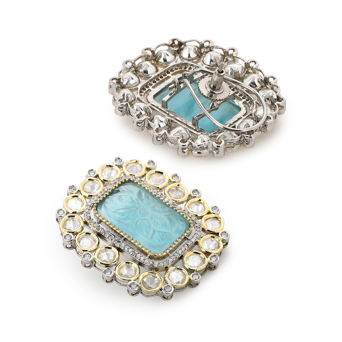 Blue Rhodium Plated Square Studs Earrings