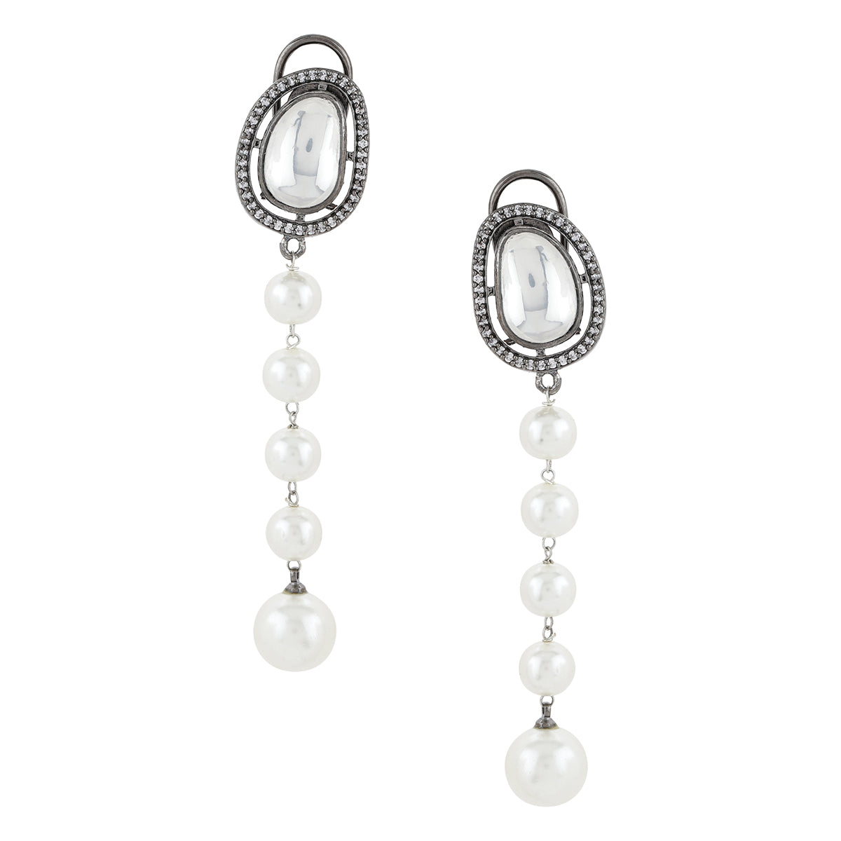 White & Grey Rhodium Plated Contemporary Drop Earrings