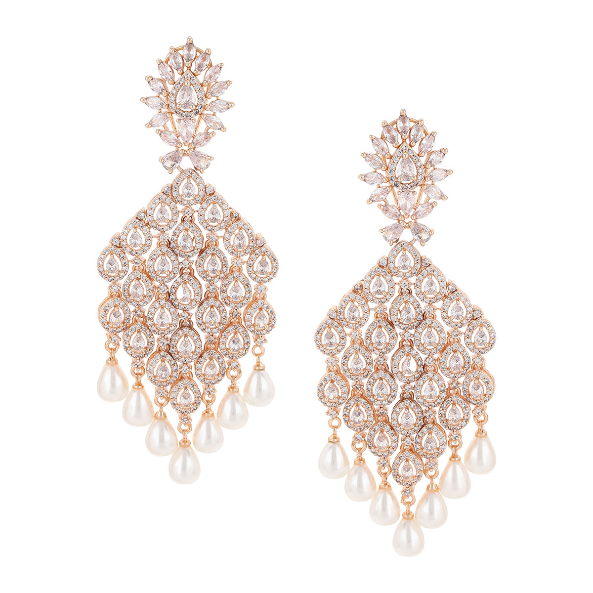 Rose Gold Plated Studded Contemporary Drop Earrings