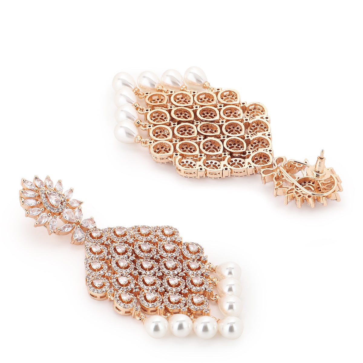 Rose Gold Plated Studded Contemporary Drop Earrings