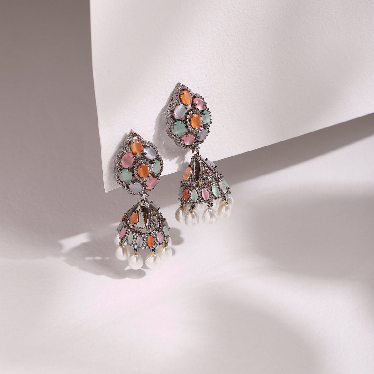Silver-Plated Contemporary Jhumkas Earrings
