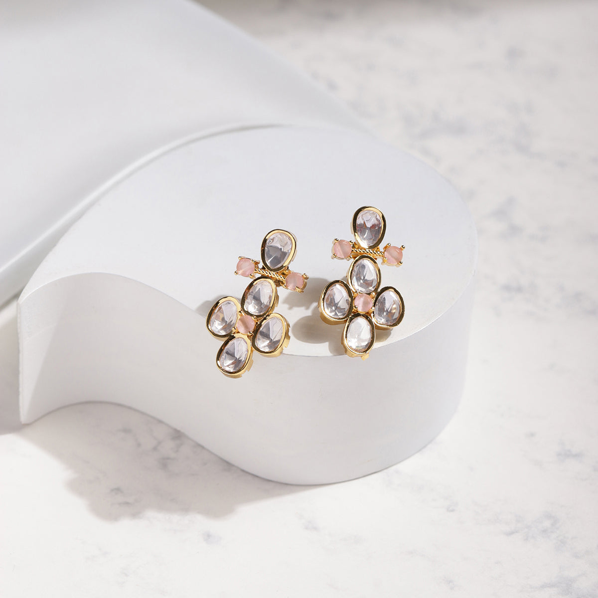Gold-Toned & Pink Contemporary Studs Earrings
