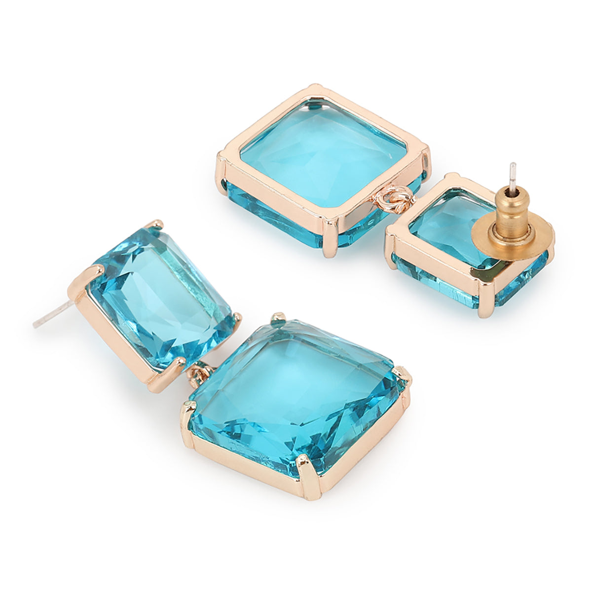 Blue Gold-Plated Contemporary Drop Earrings