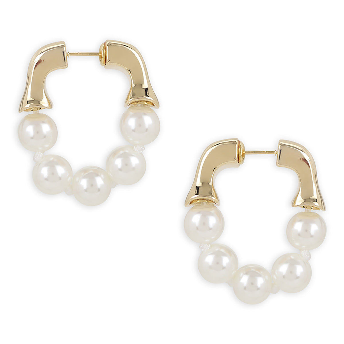 White & Gold-Toned Contemporary Hoop Earrings