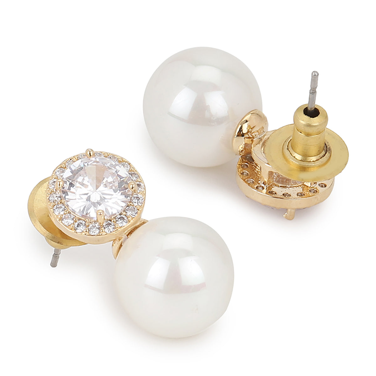 Gold-Toned & White Contemporary Studs Earrings