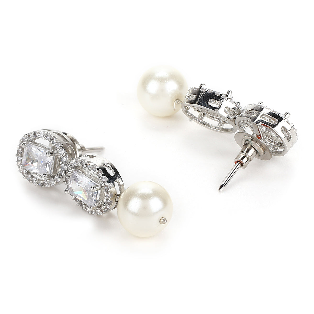 Silver Tone Handcrafted Earrings with Pearls
