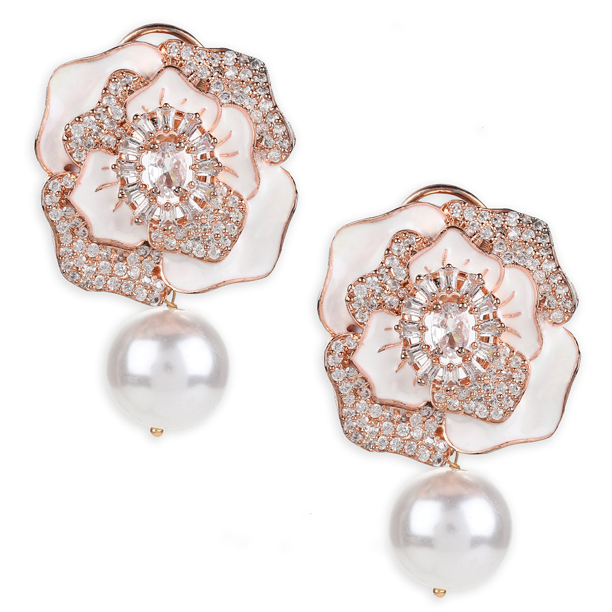 White Rose Gold Tone Handcrafted Earrings