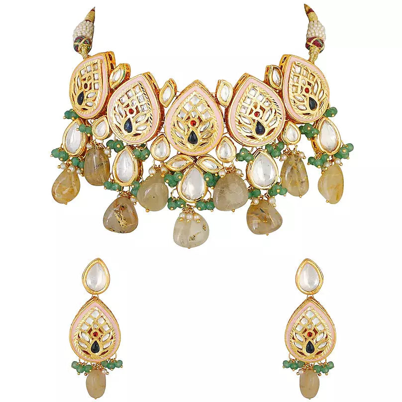 Gold Finish Kundan Choker Necklace Set