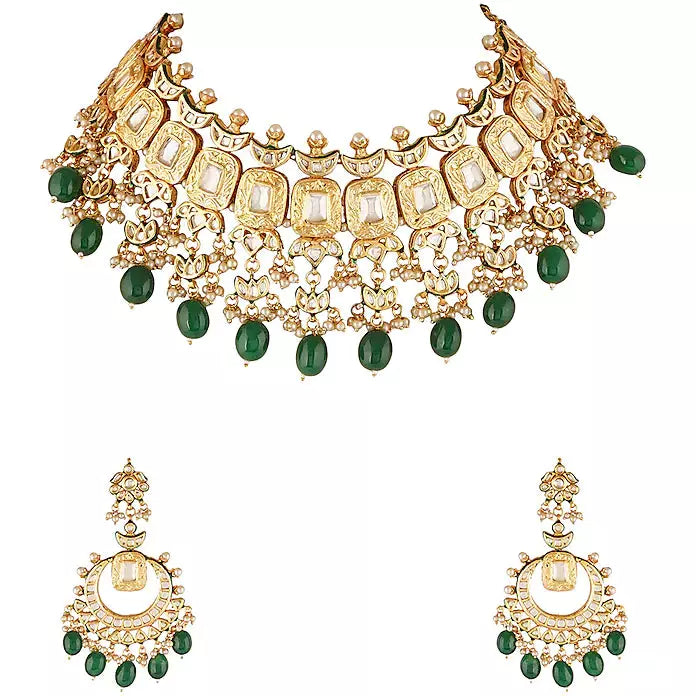 Gold Finish Necklace Set With Kundan
