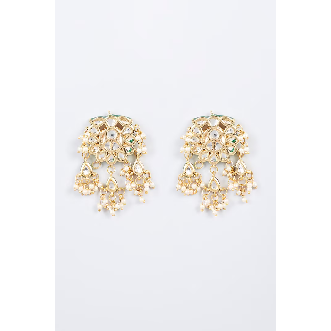 Gold Finish Pearl Stud Earrings