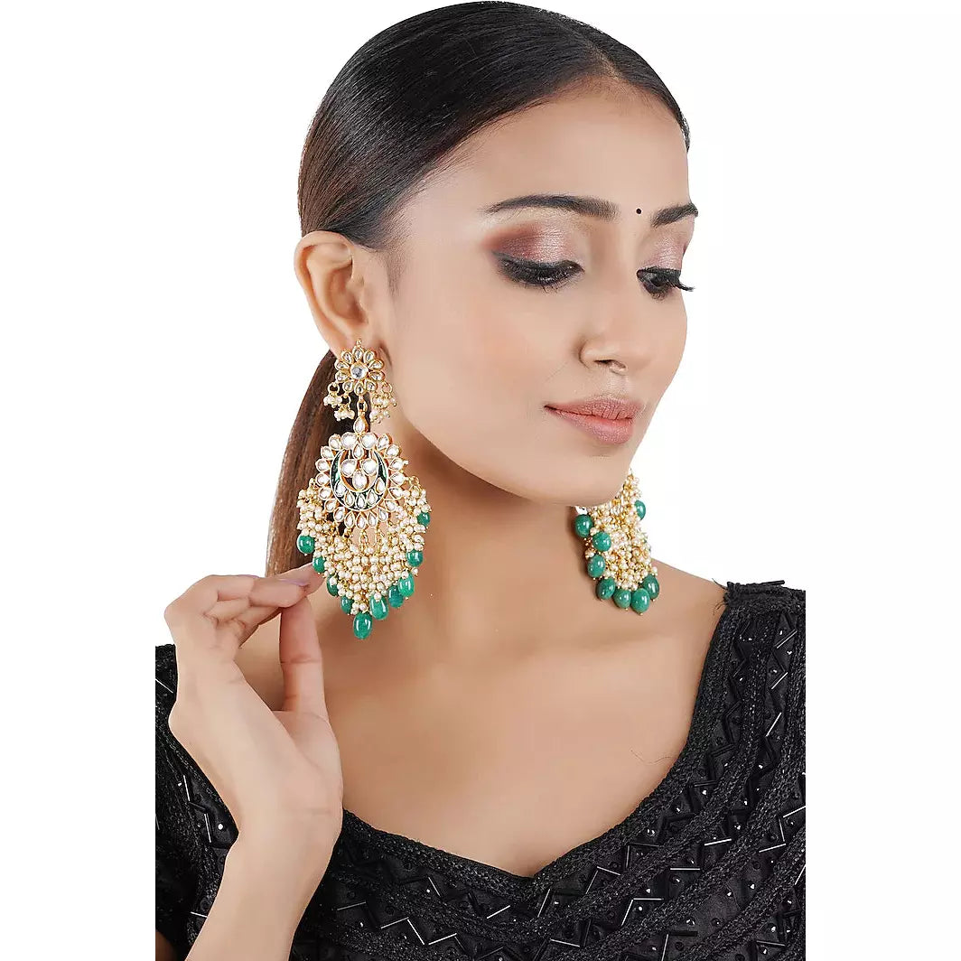 Gold Finish Chandbali Earrings With Pearls