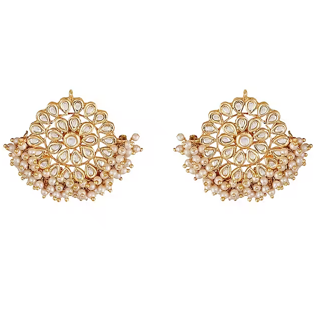 Gold Finish Kundan & Pearl Stud Earrings