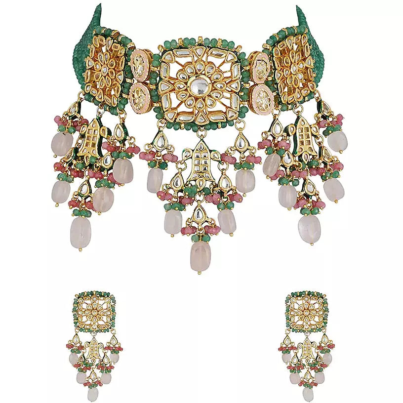 Gold Plated Rose Quartz Necklace Set