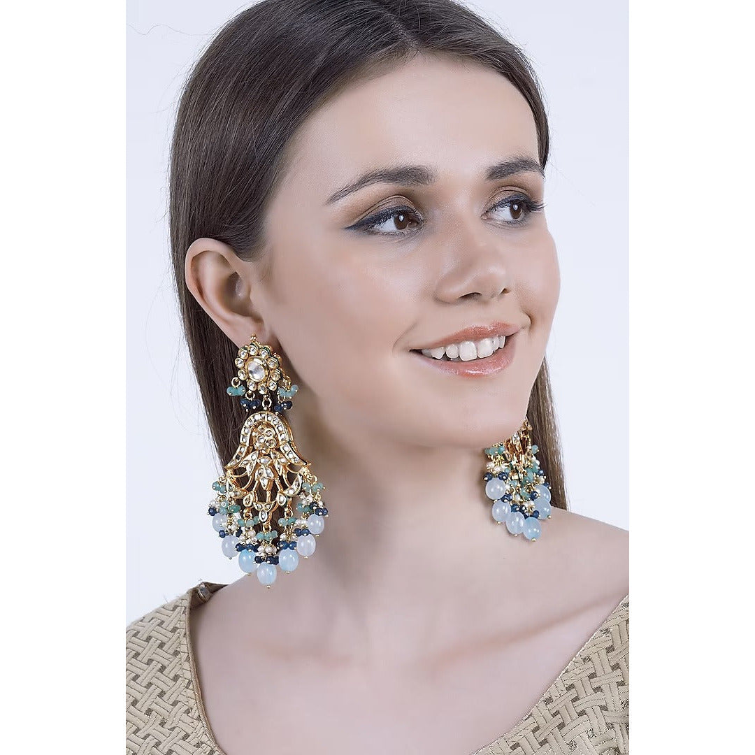 Gold Plated Aquamarine Stone Earrings